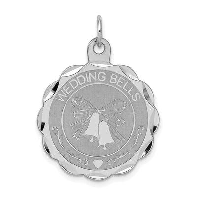 Sterling Silver Rhodium-plated Wedding Bells Disc Charm, 30 x 23mm