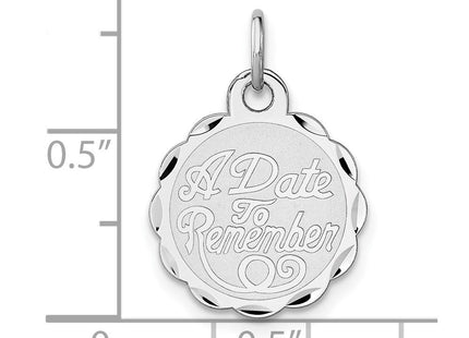 Sterling Silver Rhodium-plated A Date To Remember Disc Charm (Style QC2089)