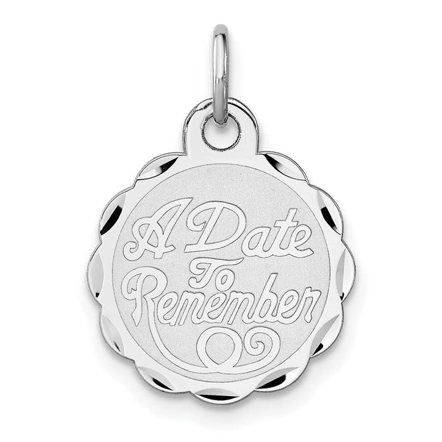 Sterling Silver Rhodium-plated A Date To Remember Disc Charm, 23 x 16mm