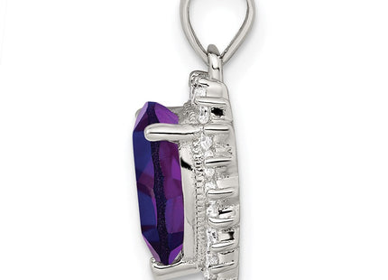 Sterling Silver Rhodium-plated Amethyst and CZ Pendant (Style QC2178)