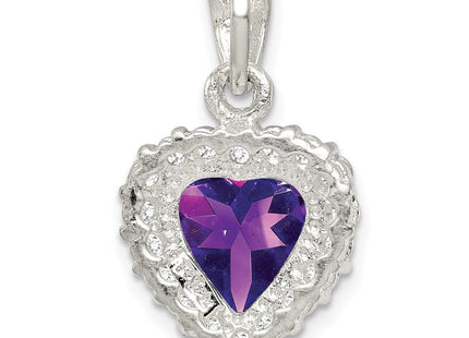 Sterling Silver Rhodium-plated Amethyst and CZ Pendant (Style QC2178)