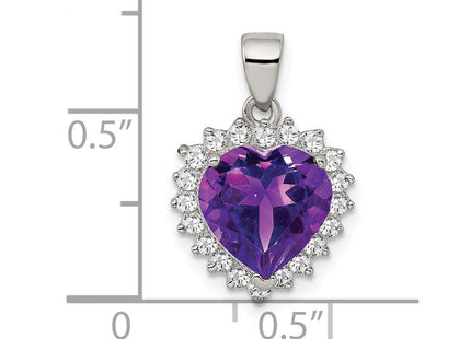 Sterling Silver Rhodium-plated Amethyst and CZ Pendant (Style QC2178)