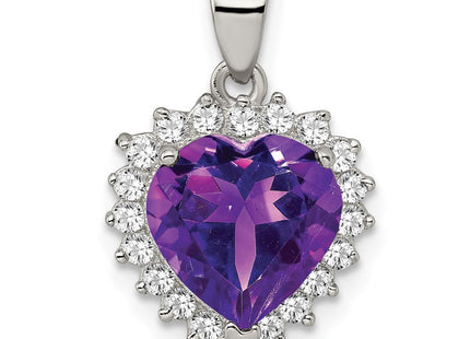 Sterling Silver Rhodium-plated Amethyst and CZ Pendant (Style QC2178)