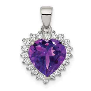 Sterling Silver Rhodium-plated Amethyst and CZ Pendant (Style QC2178)