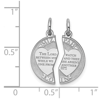 Sterling Silver Rhodium-plated Breakapart Mizpah Charm, 21 x 9mm