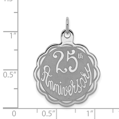 Sterling Silver Rhodium-plated 25th Anniversary Disc Charm, 30 x 23mm