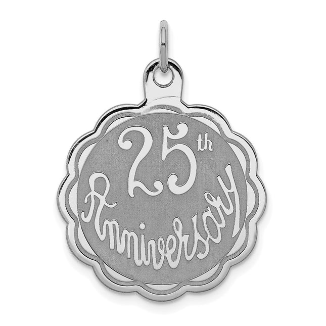 Sterling Silver Rhodium-plated 25th Anniversary Disc Charm, 30 x 23mm