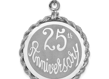 Sterling Silver Rhodium-plated 25th Anniversary Disc Charm
