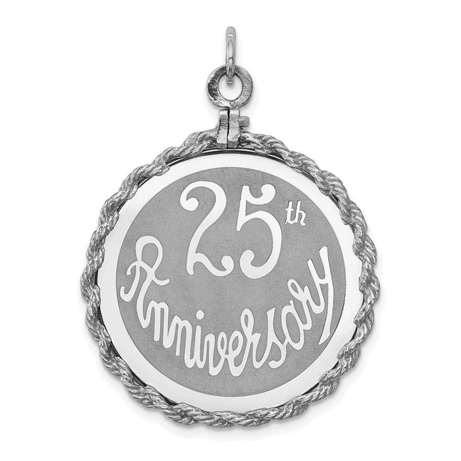 Sterling Silver Rhodium-plated 25th Anniversary Disc Charm, 39 x 29mm