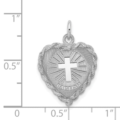Sterling Silver Rhodium-plated Baptism Disc Charm, 25 x 17mm
