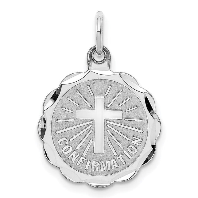 Sterling Silver Rhodium-plated Confirmation Disc Charm, 17 x 16mm