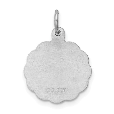 Sterling Silver Rhodium-plated Baptism Disc Charm, 20 x 15mm
