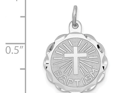 Sterling Silver Rhodium-plated Baptism Disc Charm