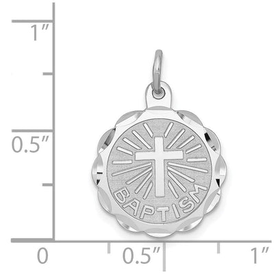 Sterling Silver Rhodium-plated Baptism Disc Charm, 20 x 15mm