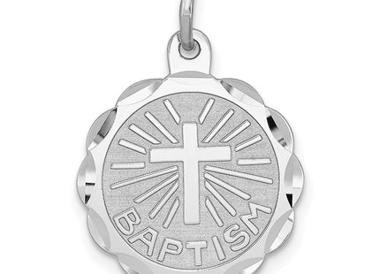 Sterling Silver Rhodium-plated Baptism Disc Charm