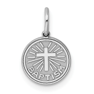 Sterling Silver Rhodium-plated Baptism Disc Charm, 15 x 10mm