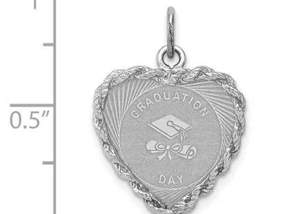 Sterling Silver Rhodium-plated Graduation Cap & Diploma Disc Charm (Style QC2424)