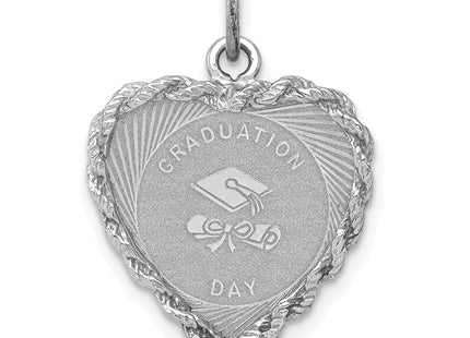 Sterling Silver Rhodium-plated Graduation Cap & Diploma Disc Charm (Style QC2424)