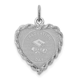 Sterling Silver Rhodium-plated Graduation Cap & Diploma Disc Charm, 24 x 17mm