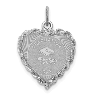 Sterling Silver Rhodium-plated Graduation Cap & Diploma Disc Charm, 24 x 17mm