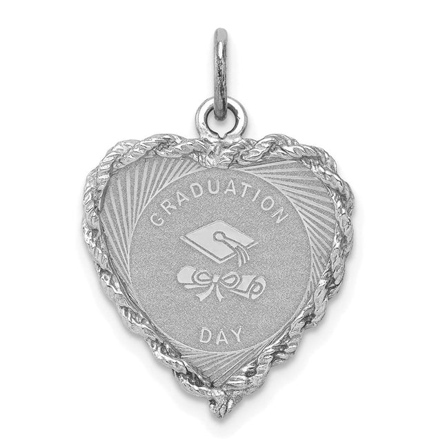 Sterling Silver Rhodium-plated Graduation Cap & Diploma Disc Charm, 24 x 17mm