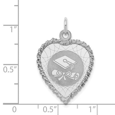 Sterling Silver Rhodium-plated Graduation Cap & Diploma Disc Charm, 28 x 19mm