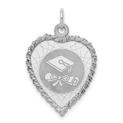 Sterling Silver Rhodium-plated Graduation Cap & Diploma Disc Charm, 28 x 19mm