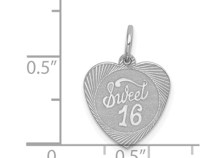 Sterling Silver Rhodium-plated Sweet Sixteen Heart Disc Charm (Style QC2454)