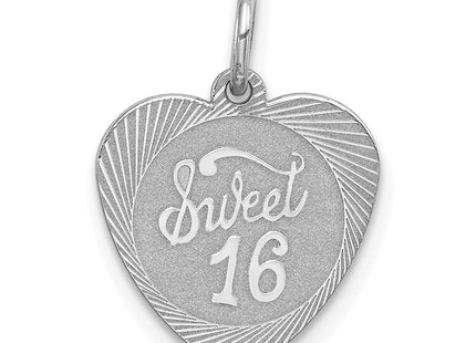 Sterling Silver Rhodium-plated Sweet Sixteen Heart Disc Charm (Style QC2454)
