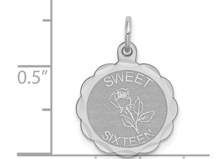 Sterling Silver Rhodium-plated Sweet Sixteen Disc Charm (Style QC2455)