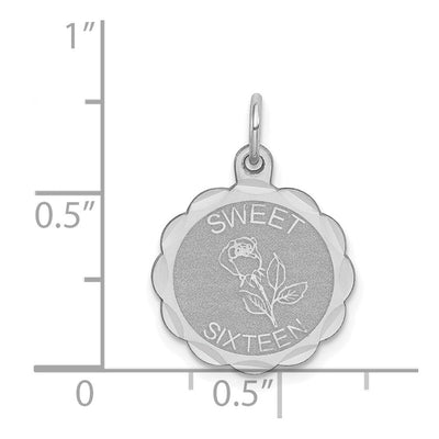 Sterling Silver Rhodium-plated Sweet Sixteen Disc Charm, 23 x 16mm