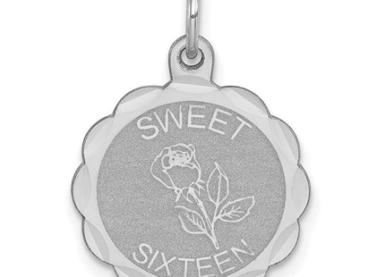 Sterling Silver Rhodium-plated Sweet Sixteen Disc Charm (Style QC2455)