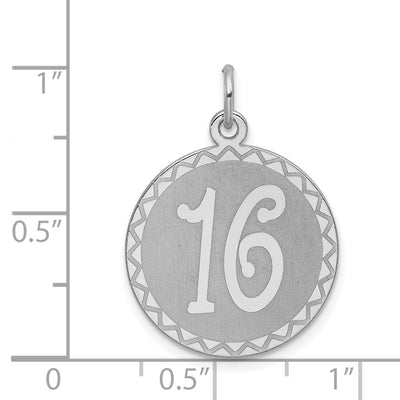 Sterling Silver Rhodium-plated Sweet Sixteen Disc Charm, 27 x 19mm