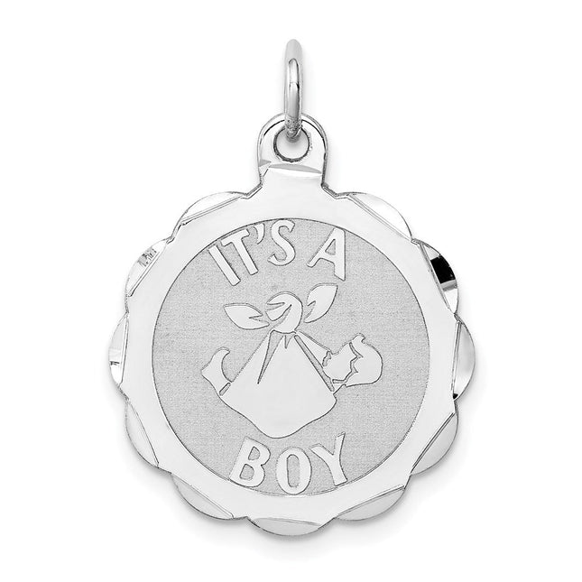 Sterling Silver Rhodium-plated Its a Boy Charm, 26 x 20mm