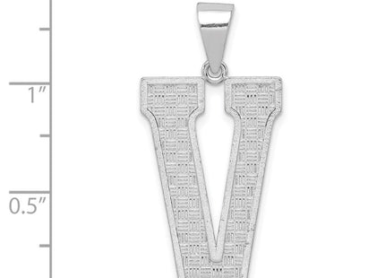 Sterling Silver Rhodium-plated Letter V Initial Pendant (Style QC2766V)