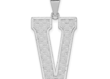 Sterling Silver Rhodium-plated Letter V Initial Pendant (Style QC2766V)
