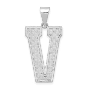 Sterling Silver Rhodium-plated Letter V Initial Pendant (Style QC2766V)