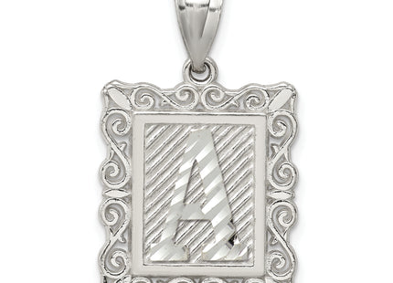 Sterling Silver Square Diamond-cut Letter Initial Pendant