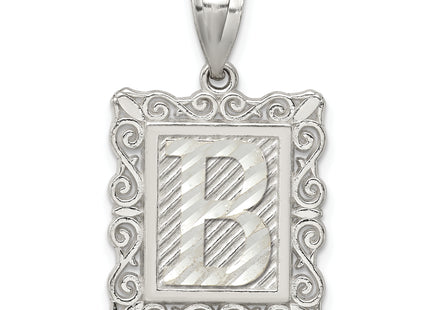 Sterling Silver Square Diamond-cut Letter Initial Pendant