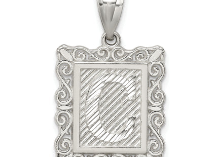 Sterling Silver Square Diamond-cut Letter Initial Pendant