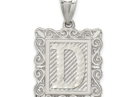 Sterling Silver Square Diamond-cut Letter Initial Pendant