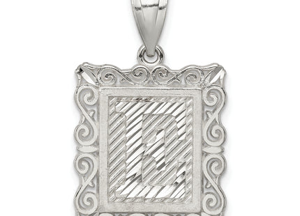 Sterling Silver Square Diamond-cut Letter Initial Pendant