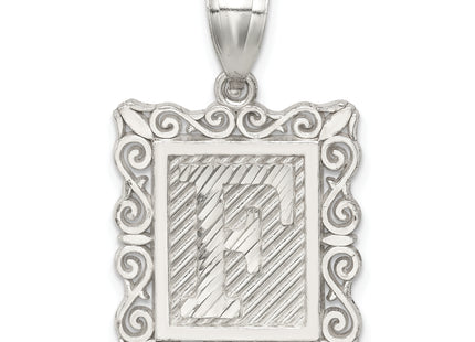 Sterling Silver Square Diamond-cut Letter Initial Pendant