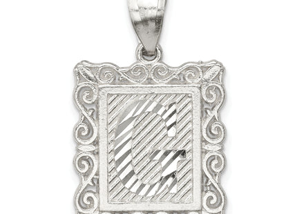Sterling Silver Square Diamond-cut Letter Initial Pendant