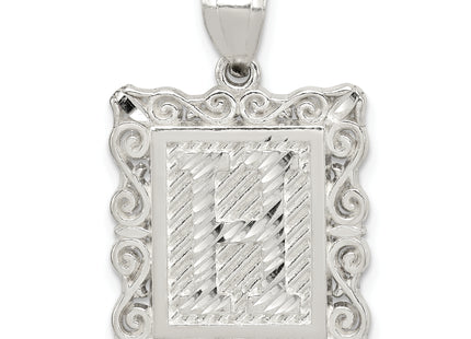 Sterling Silver Square Diamond-cut Letter Initial Pendant