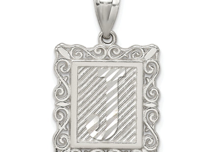 Sterling Silver Square Diamond-cut Letter Initial Pendant