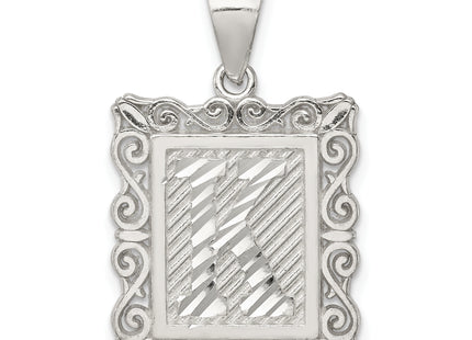 Sterling Silver Square Diamond-cut Letter Initial Pendant