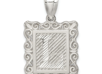 Sterling Silver Square Diamond-cut Letter Initial Pendant
