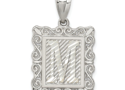 Sterling Silver Square Diamond-cut Letter Initial Pendant