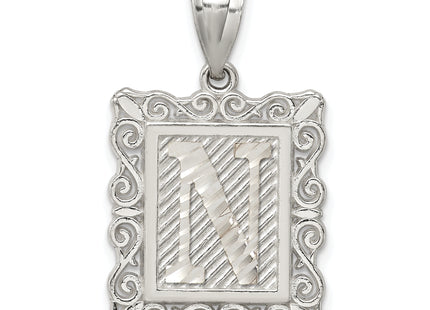 Sterling Silver Square Diamond-cut Letter Initial Pendant